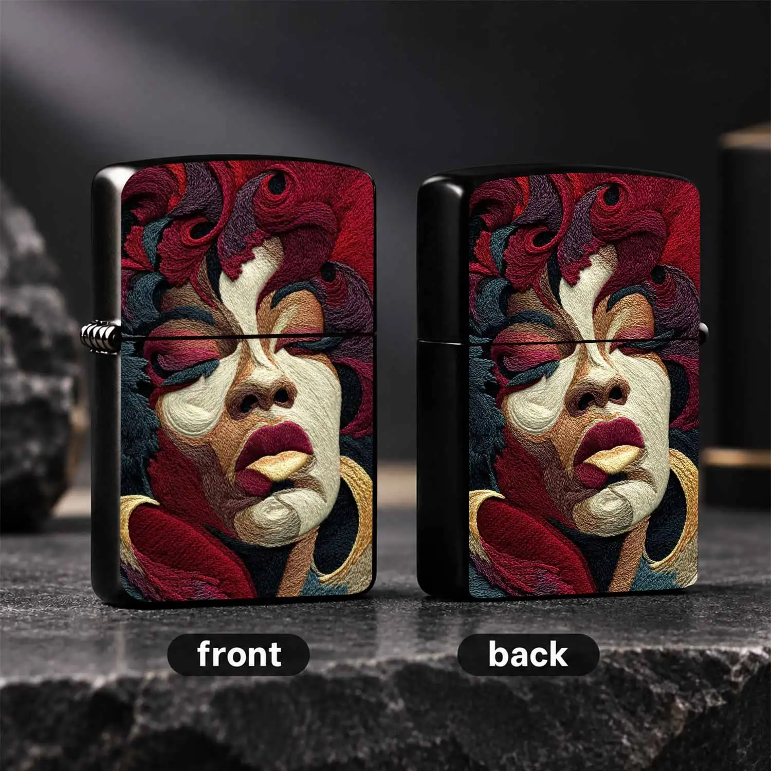 Artistic Embroidery Style Figure Pattern Lighter, Retro Aesthetic Portable Igniter, Multi-Scene Usable for Daily Travel Outdoor Trips, Exquisite Decorative Personalized Practical Item for Daily Use and Display A Humorous And Interesting Li