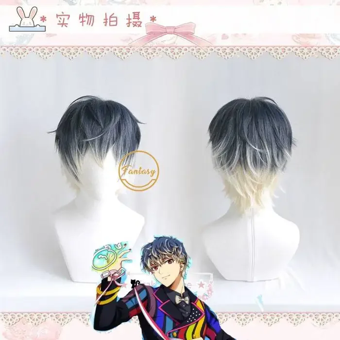 Idolish7 Re:vale Momo Cosplay Wig Black Gradient Short Heat Resistant Synthetic Hair Wigs for Halloween Costume + Wig Cap