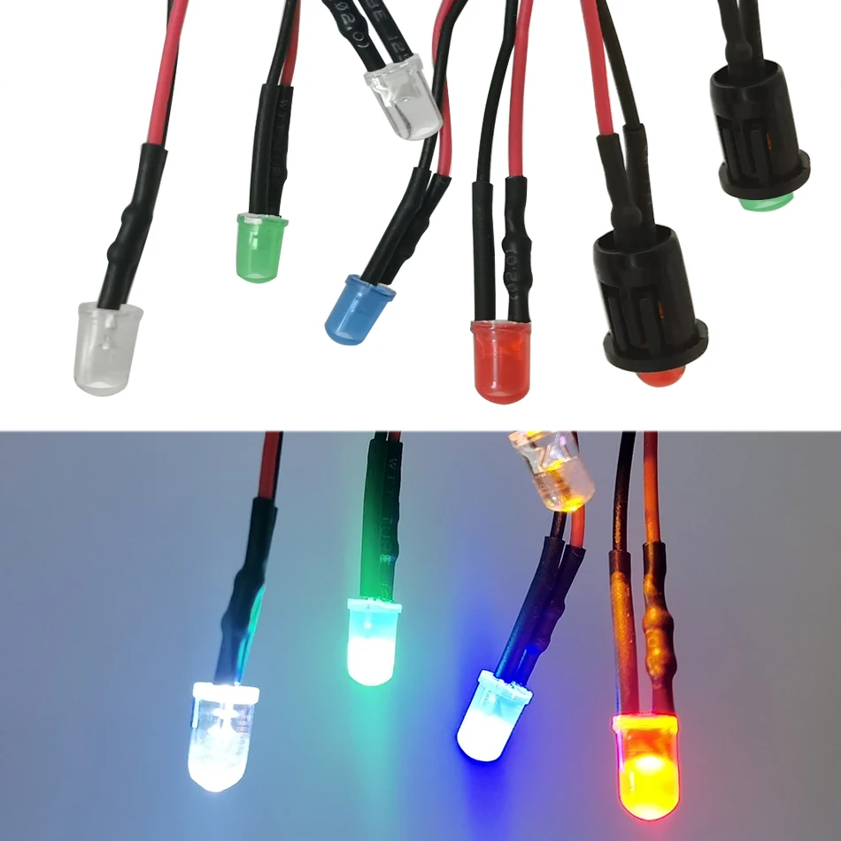 5mm LED 12V 24V 20cm Pre-wired Round LED Diode Lamp Decoration Light Emitting Diodes Red Green Blue white or with Plastic holder