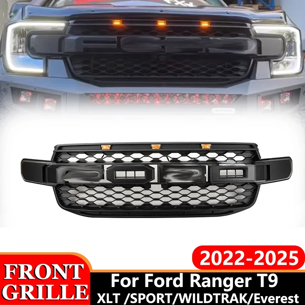 

Car Front Grille fits for Ford Ranger T9 Everest 2022 2023 2024 Wildtrack Sport Xlt Xls Xl Raptor With lights Style Grille