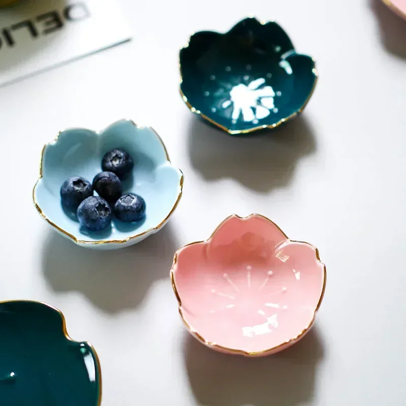 Plato de cerámica Sakura japonés creativo Kawaii, plato de flor de cerezo, plato para salsa, cuenco de flores para cocina, platos de vinagre y salsa