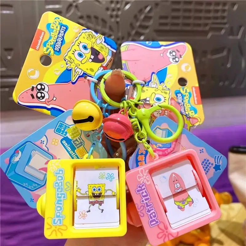

SpongeBob Flip Book Animation with Bell Cute Cartoon Backpack Pendant Creative Couple Bag Novelty Toy Gift Daily Accessory