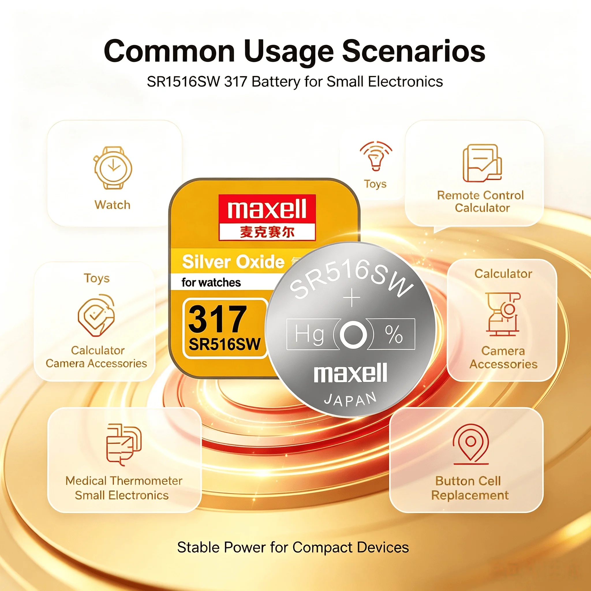 Silver Oxide Button Cell 317 SR516SW Maxell 1‑10PCS Non‑Rechargeable High Performance Battery for Watches Toys Electronics view 5