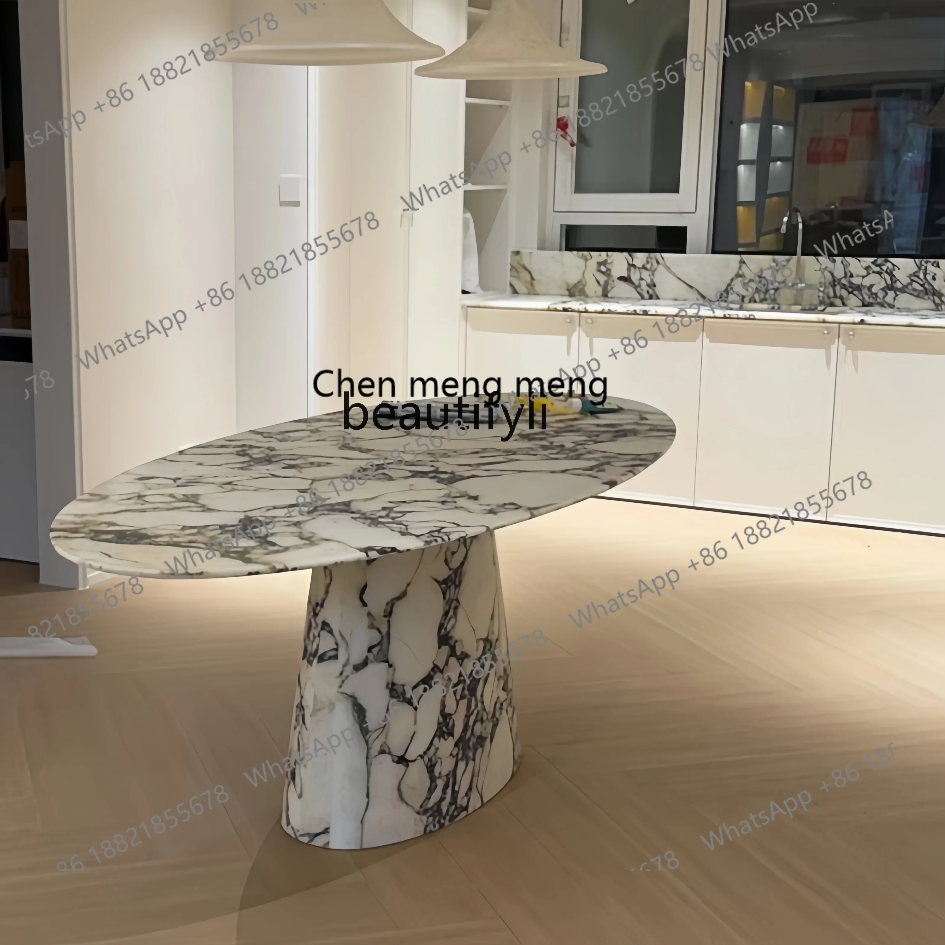 

M178 French, marble dining table, ancient light luxury retro minimalist Nordic designer cream style oval dining table