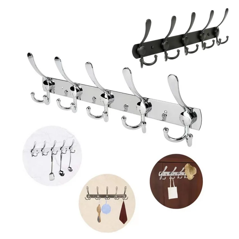 

Creative Double Row 10 Hooks Stainless Steel Storage Rack Bathroom Living Room Kitchen Clothe Hat Bag Kitchenware Shelf Tool