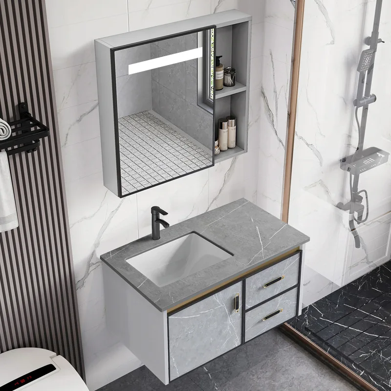 Slate wash basin, bathroom cabinet, drawer combination, bathroom, household wash integrated ceramic basin, carbon fiber