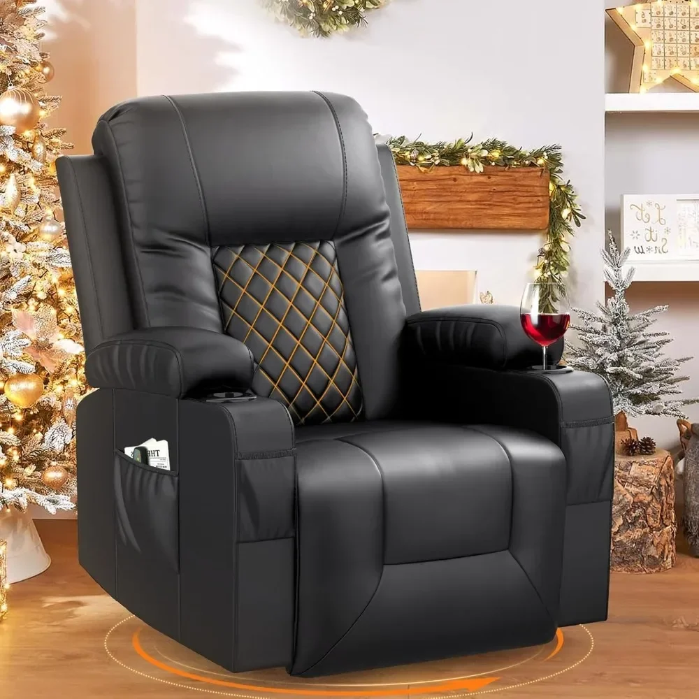 Swivel Rocker Recliner Chair with Massage and Heat, Chair with Anti-Slip Backrest, Cup Holder, Hidden Storage Space