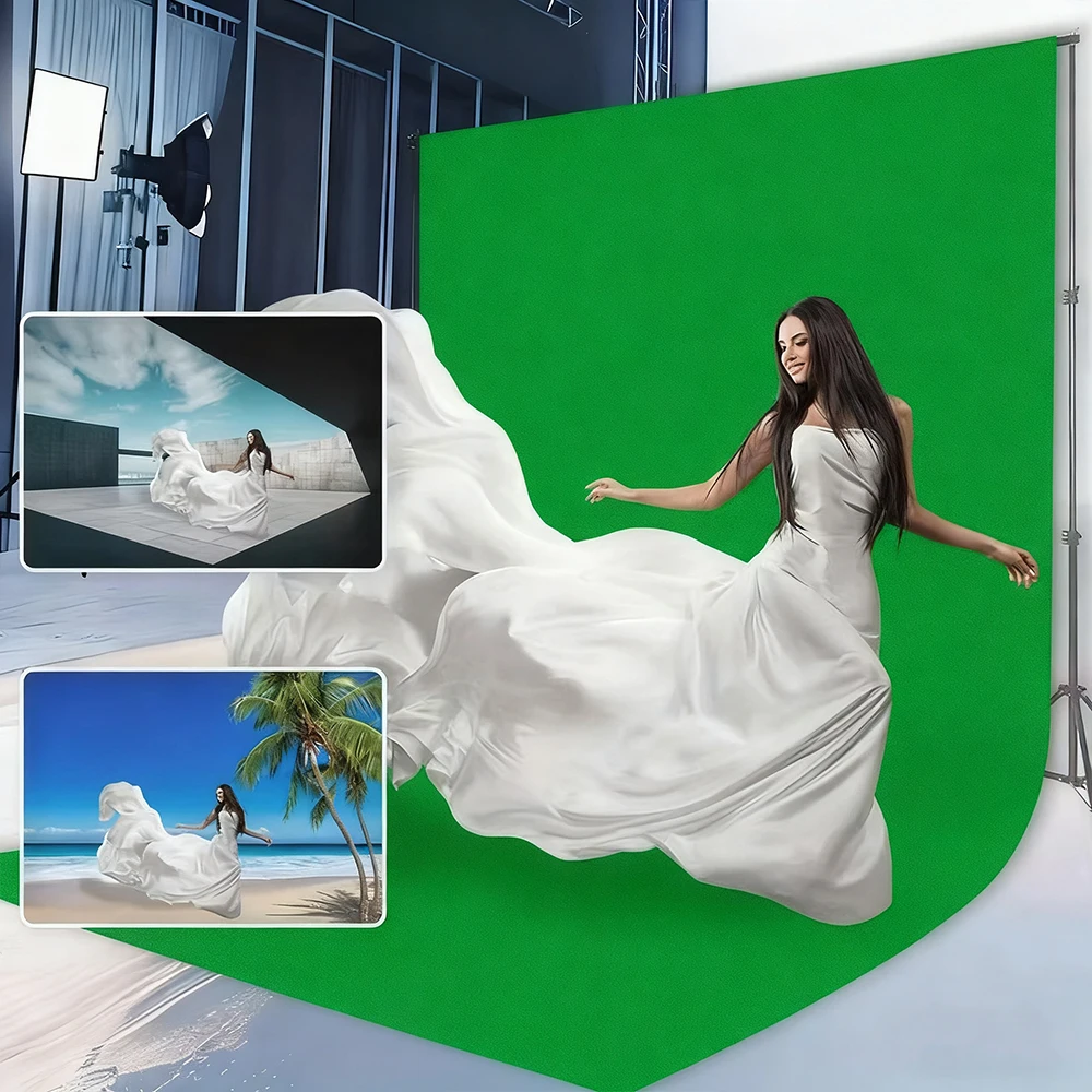 خلفية تصوير بلون خالص أبيض وأسود وأخضر من ألياف البوليستر لتصوير منتجات الصورة ديكور البث المباشر