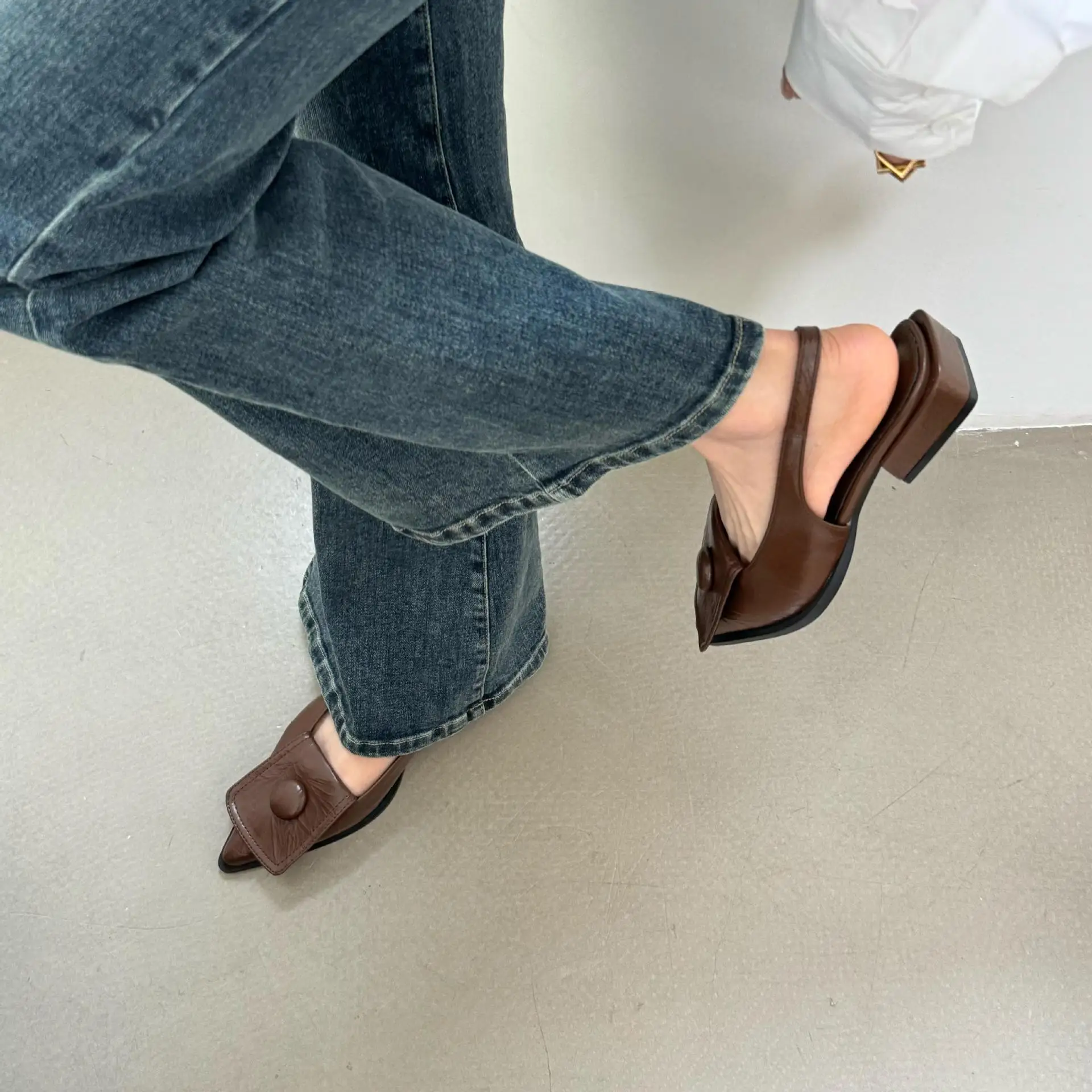 Sandals Sexy Female Shoe 2025 Women\'s Buckle Strap Shallow Mouth Cat Heels Girls New Pointed Low Summer Comfort Rubber Fabric Sl
