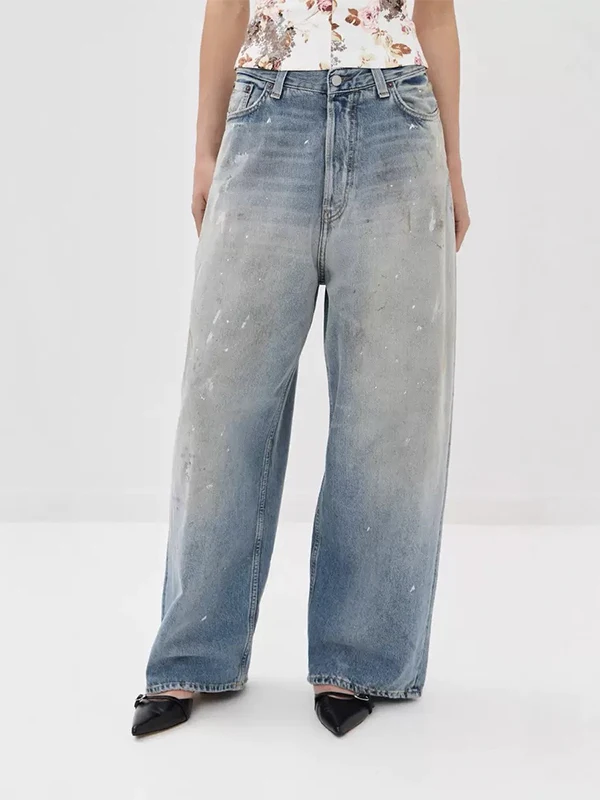 

AC South Oil 98 fiti Sle Loose Straight Leg Jeans Men's Vintage Dyeing Proc Casual Wear All Seasons Pure Color