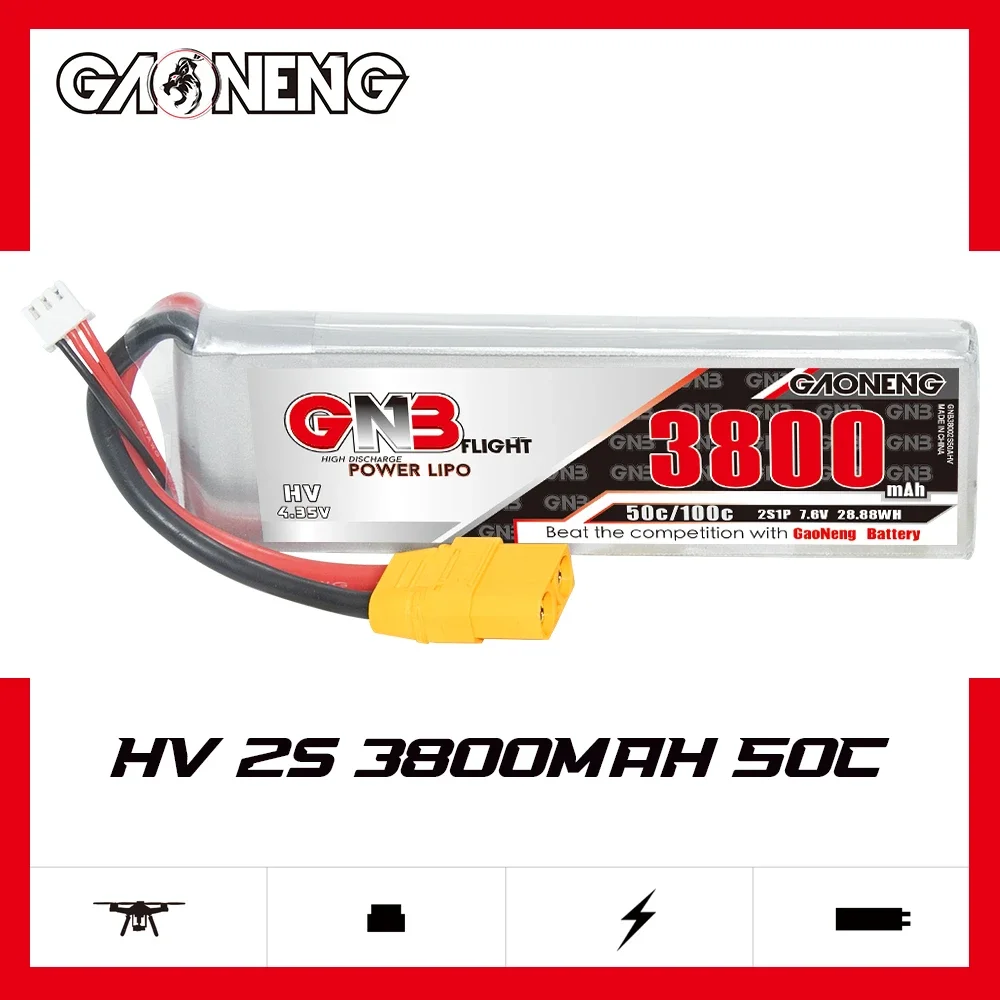 GAONENG GNB 3800mAh HV 2S 50C 100C 7.6V XT90 LiPo Battery Touring Toys Drift Toys Racing Toys RC EvaderToys boat