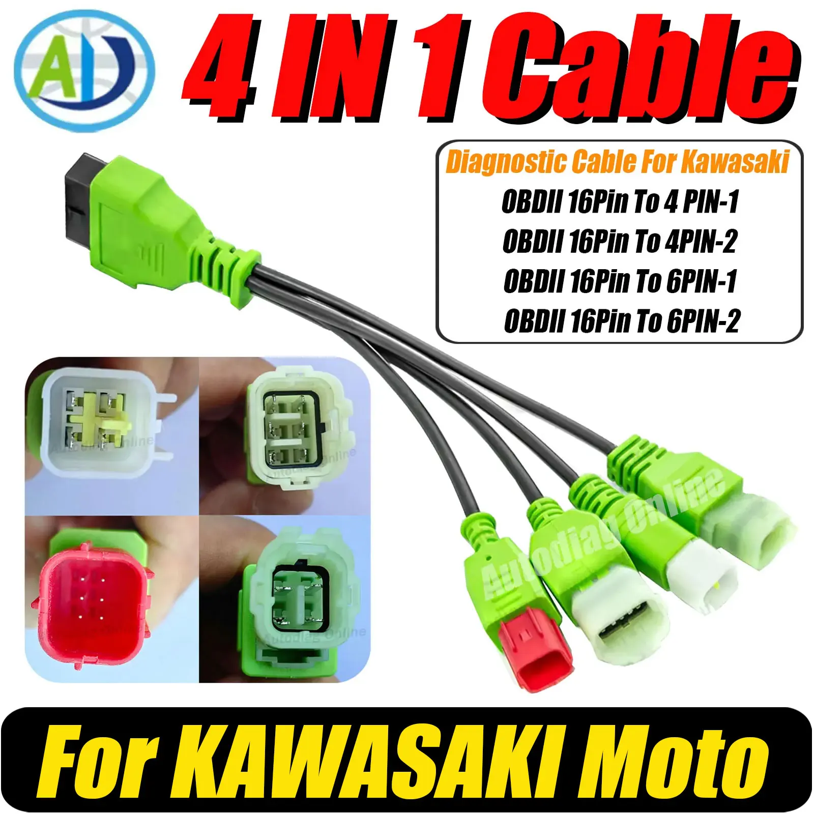 Cable de diagnóstico OBD2 para motocicleta serie Kawasaki Z/Ninja/Versys/Vulcan Cable conector de diagnóstico OBDII para Kawasaki 4 6 pines