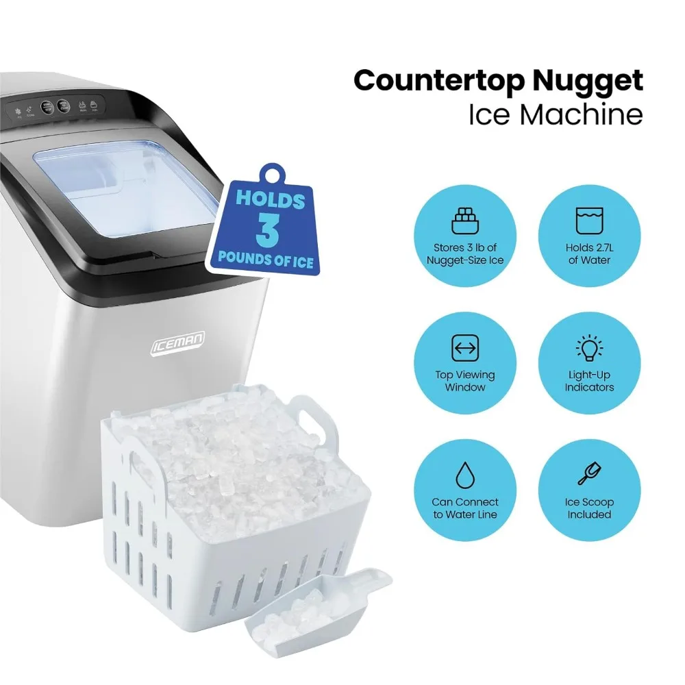 Countertop Nugget Ice Maker – Pebble Ice Machine, Soft Chewable Pellets in 20 Min, 26Lbs/24H, 3lb. Capacity