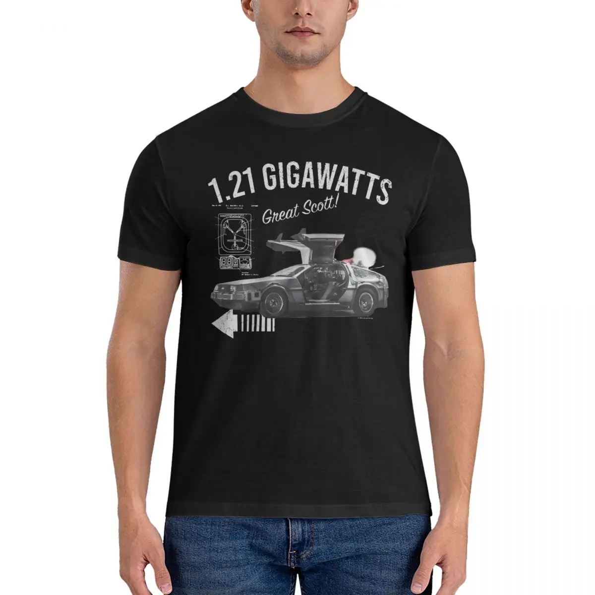 1.21 Gigawatts Delorean Car T-Shirts Men Back to the Future Funny 100% Cotton Tee Shirt O Neck Short Sleeve T Shirt