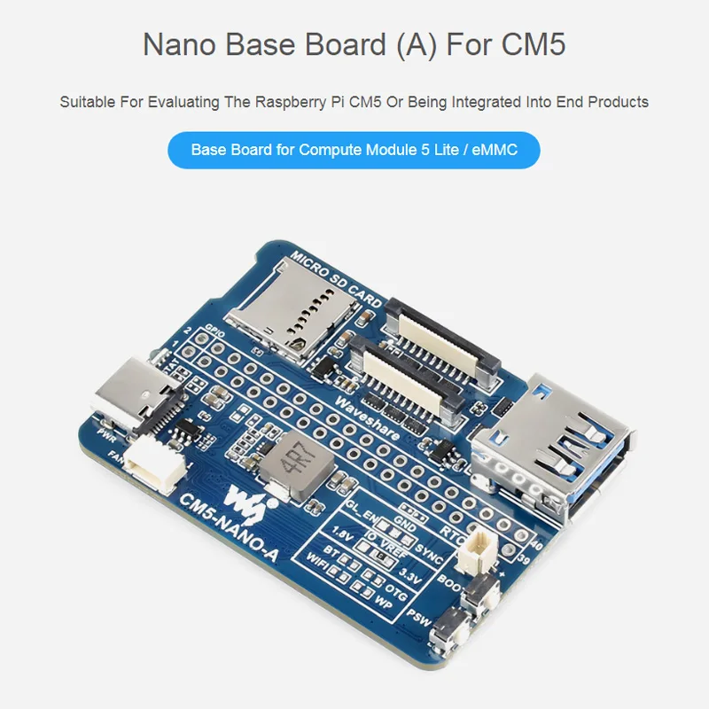 Raspberry Pi CM5 Nano Base Board (A) / (B) Same Size as CM5 Waveshare Mini Expansion Board for Compute Module 5 Lite / eMMC