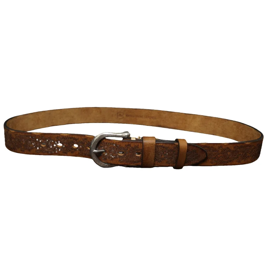 Men's thickened pure steel hand-carved color-brushed retro belt versatile casual top layer pure cowhide belt