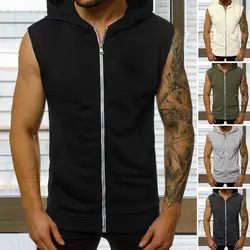 Men's Fashion Tank Tops Sleeveless Hoodie Vest Slim Fit Zipper Sweatshirts Sport Tracksuit Clothing Tops