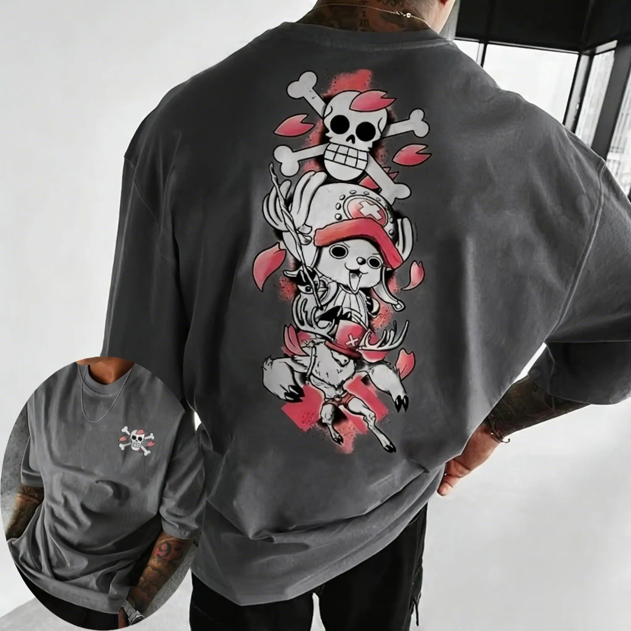 

Цельная футболка с аниме-чоппером для мужчин и женщин, лето 2026, новые негабаритные повседневные топы с короткими рукавами, уличная футболка с рисунком Y2k, одежда