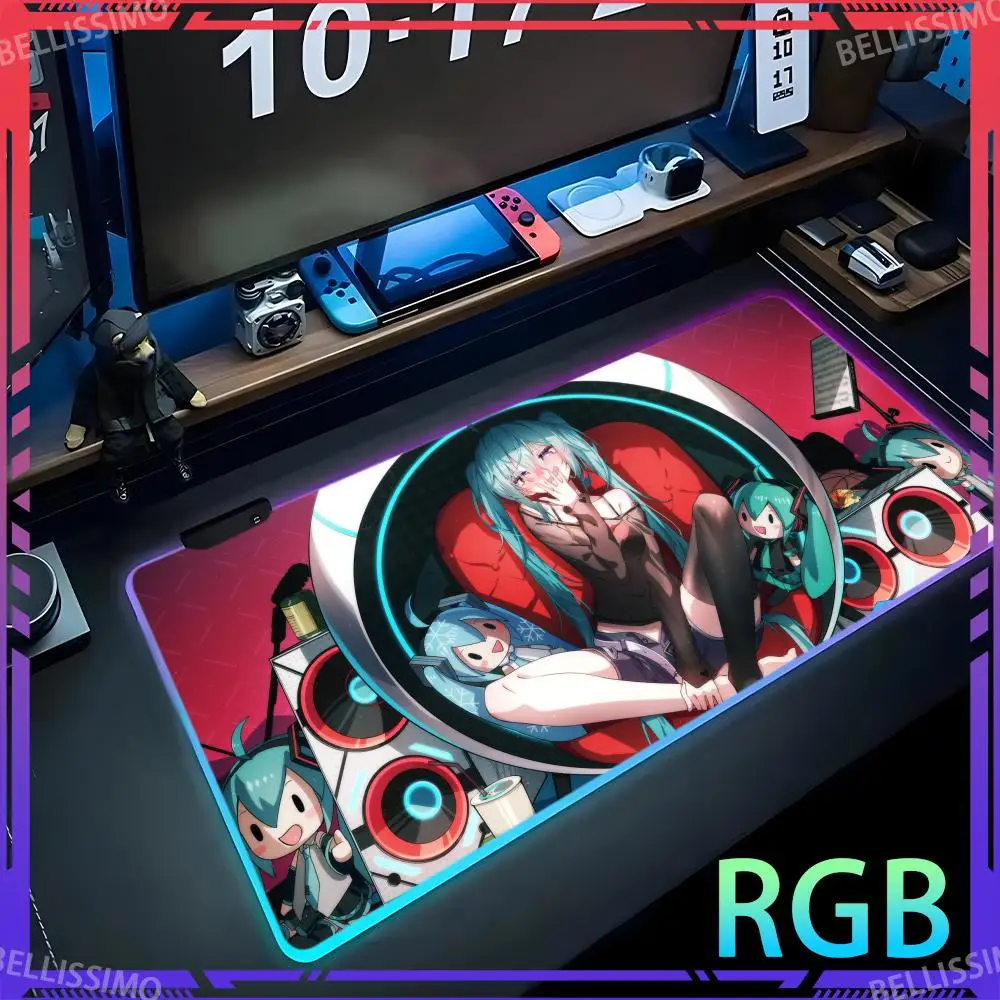 M_miku Anime desk pad RGB Computer desk accessories Desktop protection pad Rubber non-slip pad