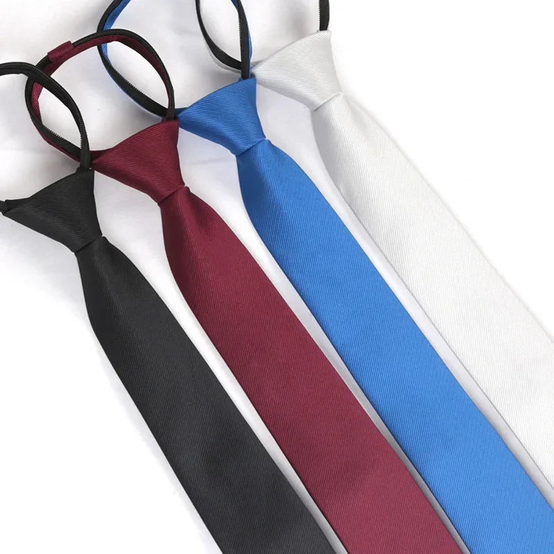 Unisex Black Simple Clip on Tie Women Men Zipper Ties Shirt Accessories Necktie for Man Skinny Slim Narrow Party Wedding Necktie