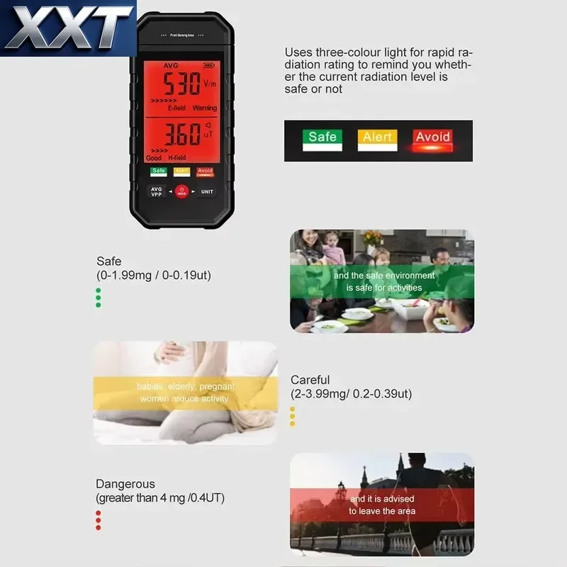 XXT 2026 Hot Sell Mini Handheld Electromagnetic Field Meter Digital EMF Inspection Tool for Office and Outdoor Scenarios