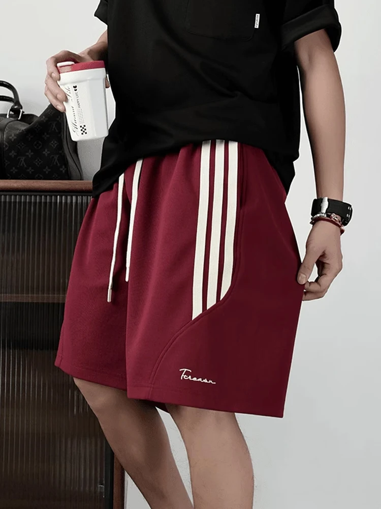

Red American Baskeall orts Men Summer Stripe Loose Teenage Sports Five-Quarter Casual Pants Breathable Comfortable Loose Fit