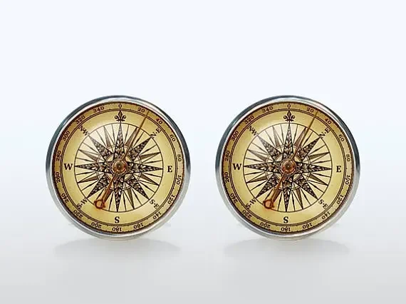 

High Quality Vintage Compass French Shirt Cufflinks Fashion Brand Glass Cuff Mens Groom Accessories Sleeve Button Man Woman