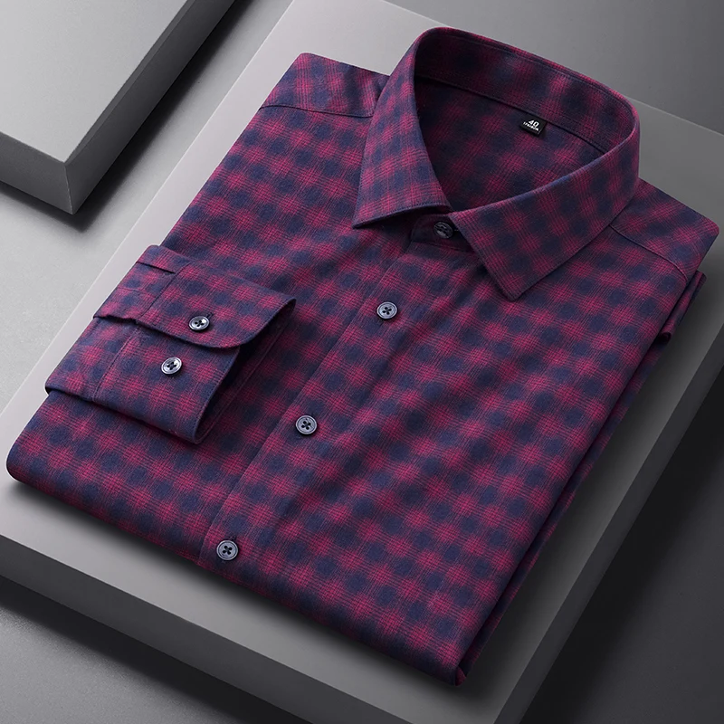 

New in shirts 100%cotton brushed long sleeve shirts for men slim fit casual single pocket soft designer vintage striped clothes