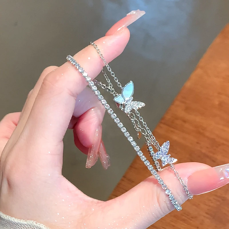 

New Ethereal Double Butterfly Bracelet - Double-Layer Full Crystal Shell Light Luxury Delicate Jewelry for Daily Occasions