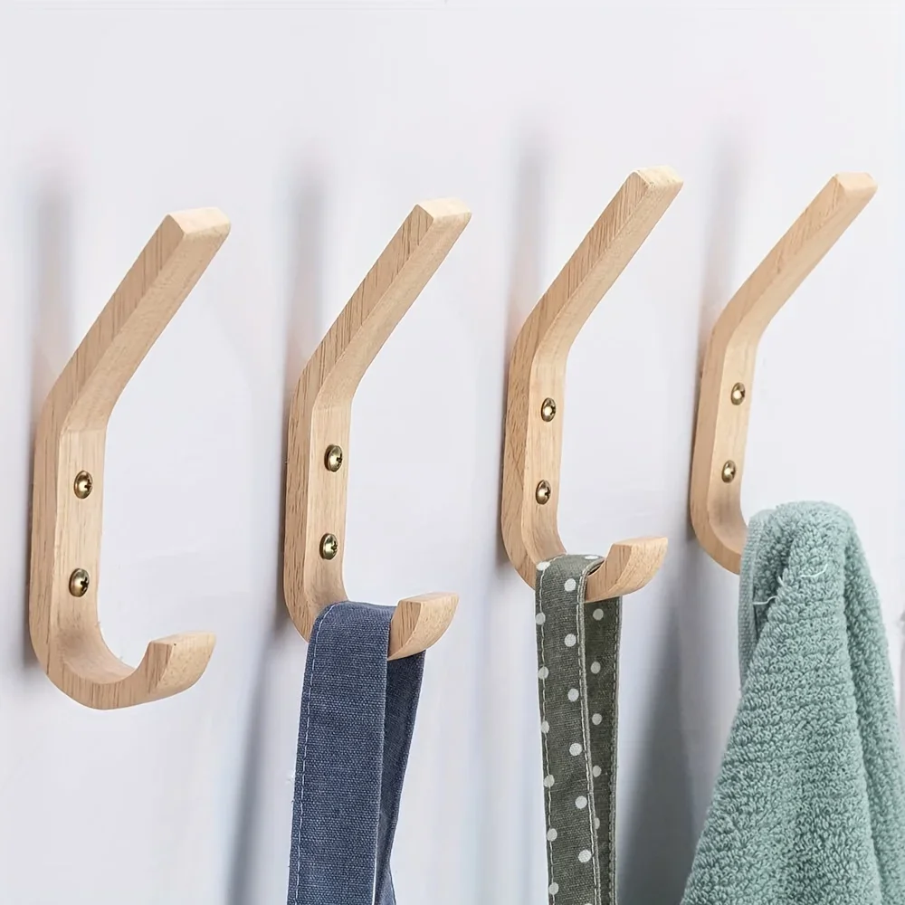 Wooden Coat Hooks Wall Hooks, Natural Oak Wood Hooks Decorative Vintage Wood Wall Hooks Organizer Heavy Duty Wall Mounted Hook