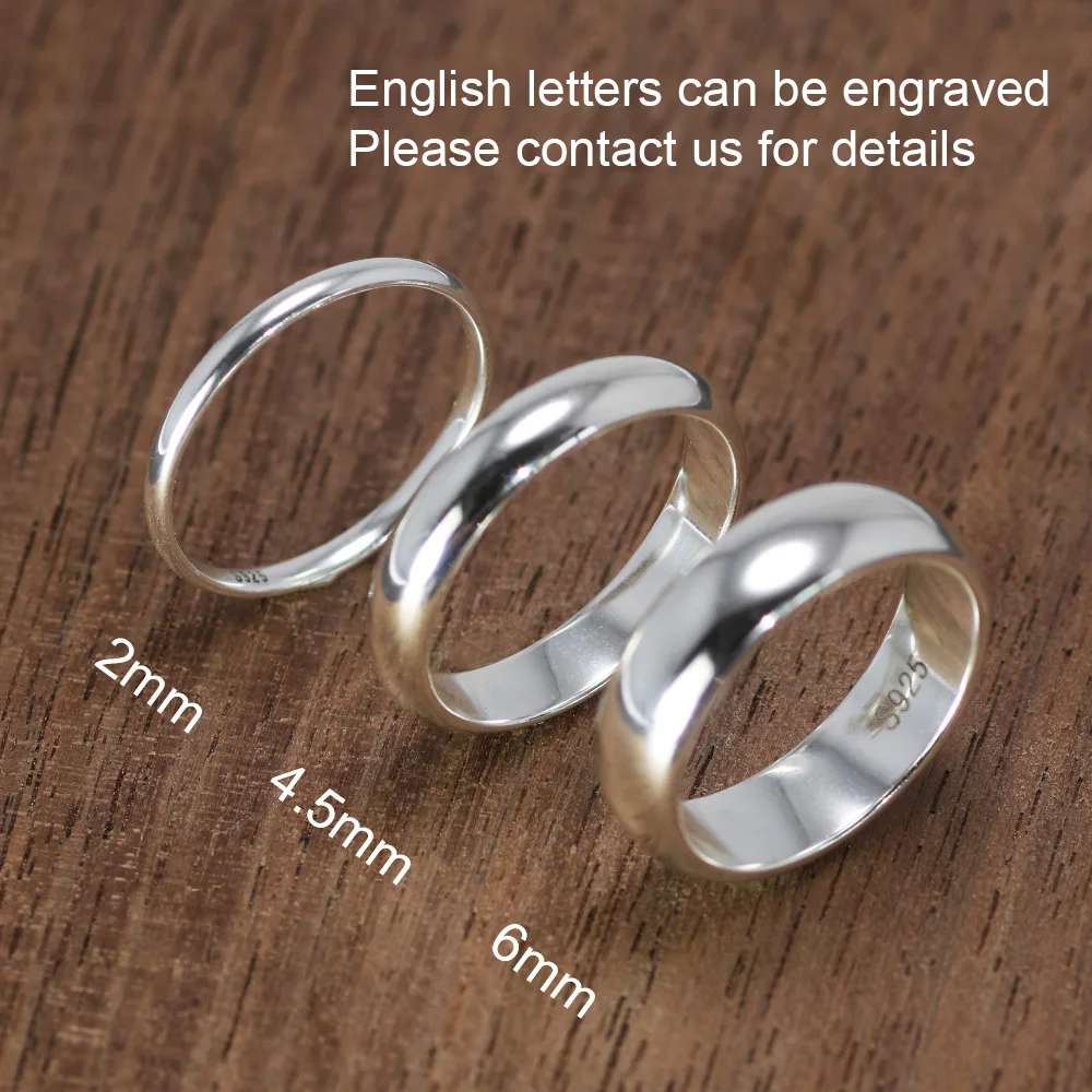 Custom Engrave Real Pure 925 Sterling Silver Rings For Women And Men Simple Couple Ring Smooth Wedding Band For Lovers Jewelry