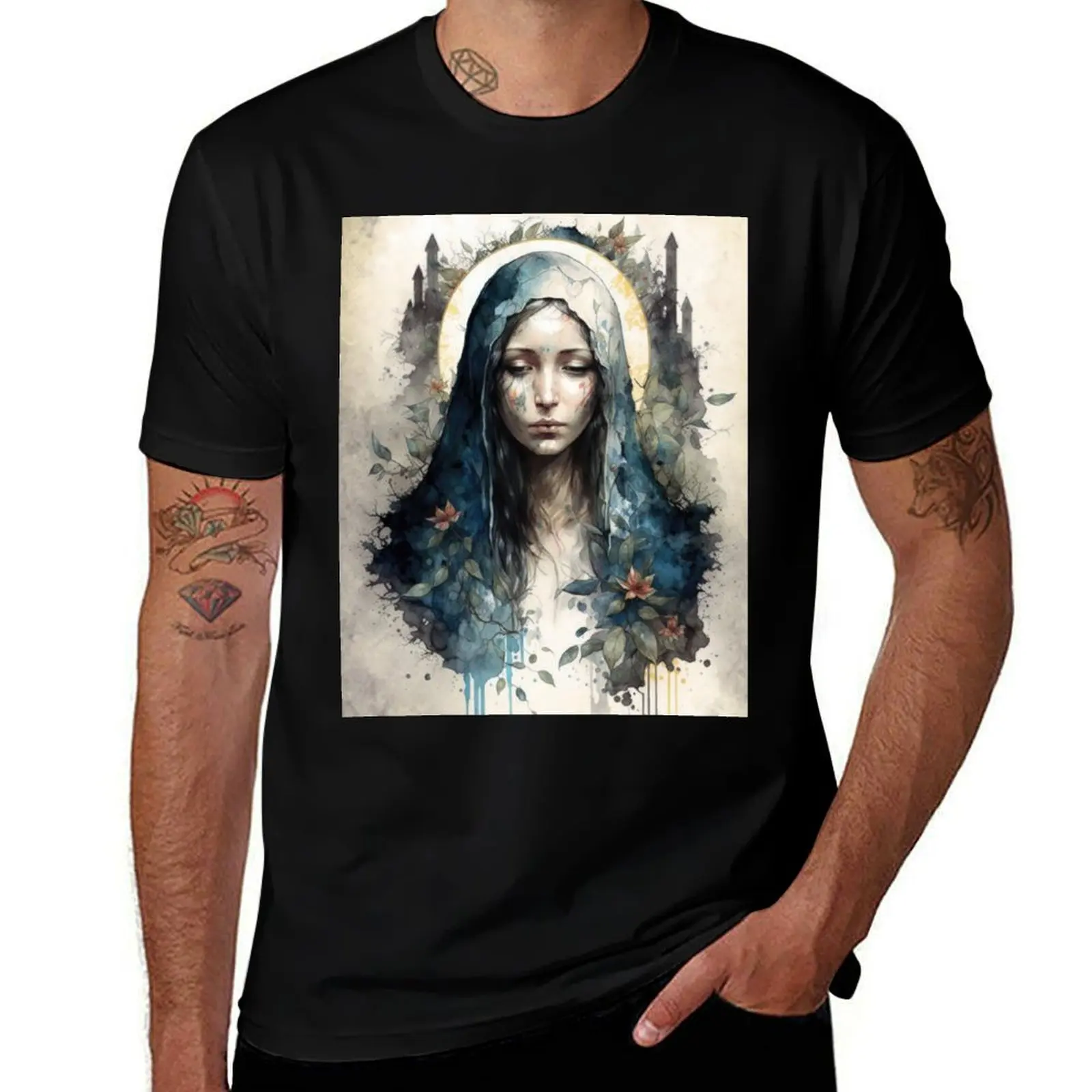 Virgin Mary, Catholic Christian Mother Goddess T-Shirt Breathable Gym Short Sleeve T-Shirt