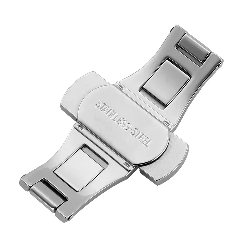 Aço inoxidável automático borboleta relógio fivela, polido banda, prata orient botão para Longines, duplo empurrar acessórios, 5mm, 6mm