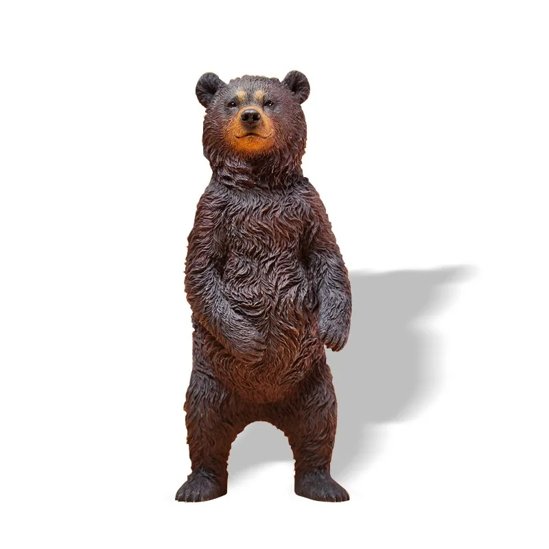 Little brown bear, fierce animal simulation model ornament scene with soldiers around figures