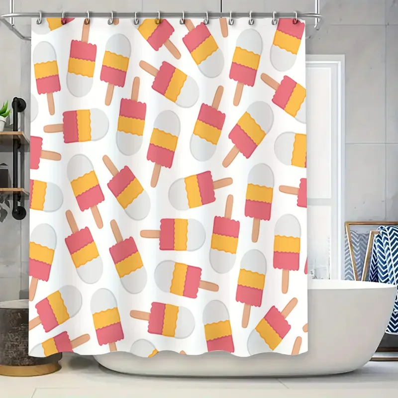 

Летняя забавная занавеска для душа с поп-куроном, водонепроницаемый декор для ванных комнат, красный, розовый, желтый, белый, с мультяшным принтом, водоотталкивающий F