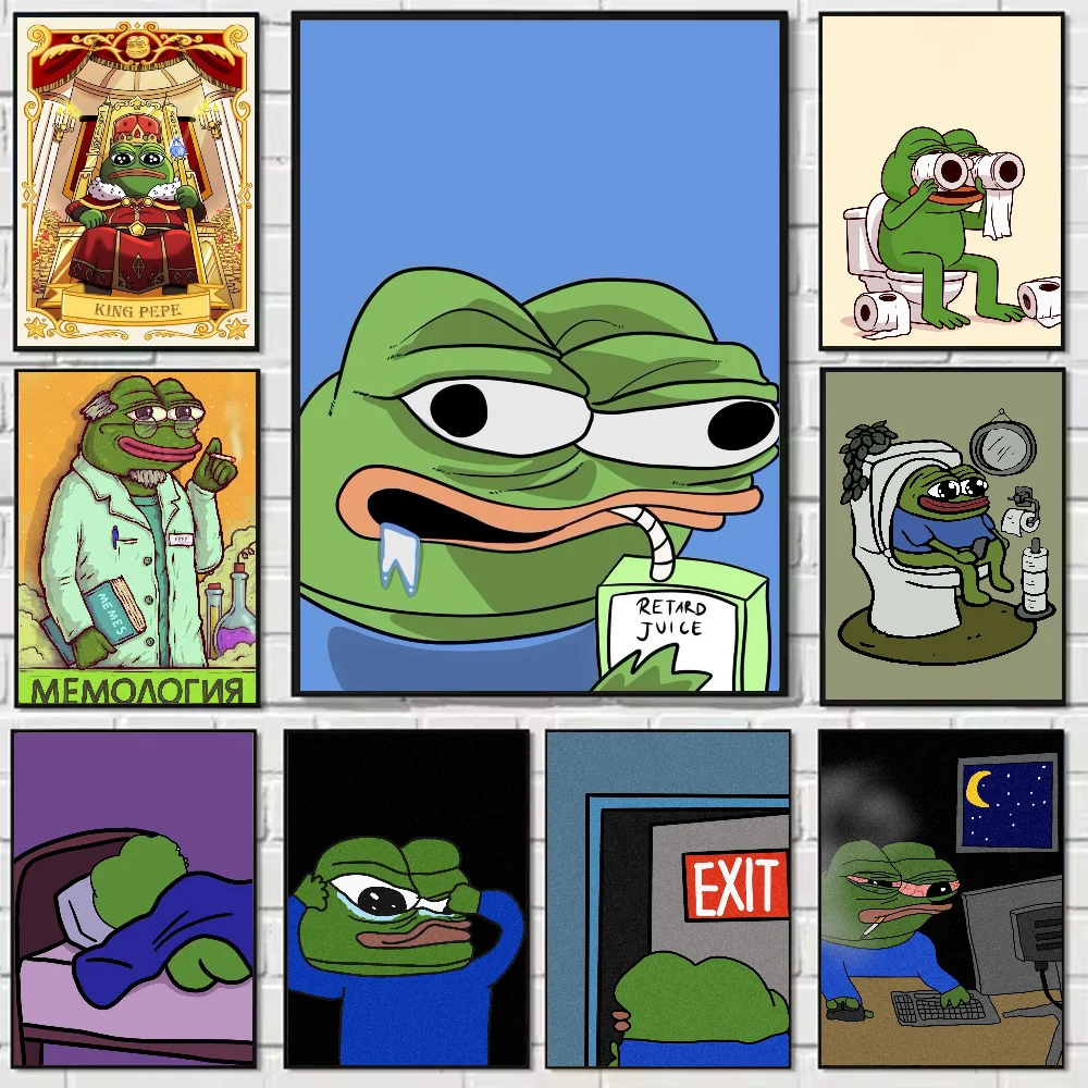 Lustiges P-Pepe The Frog Poster, HD-Kunst, klebrige Wand, wasserdicht, für Zuhause, Wohnzimmer, Schlafzimmer, Bar, ästhetische Dekoration