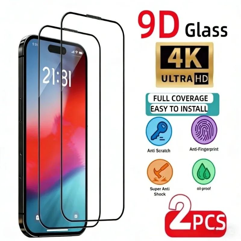 

2Pcs High Clear Screen Protector for iPhone 17 16 15 14 13 Pro Max Air 17e 16 15 Plus 12 11 Pro Mini Anti-Scratch Tempered Glass