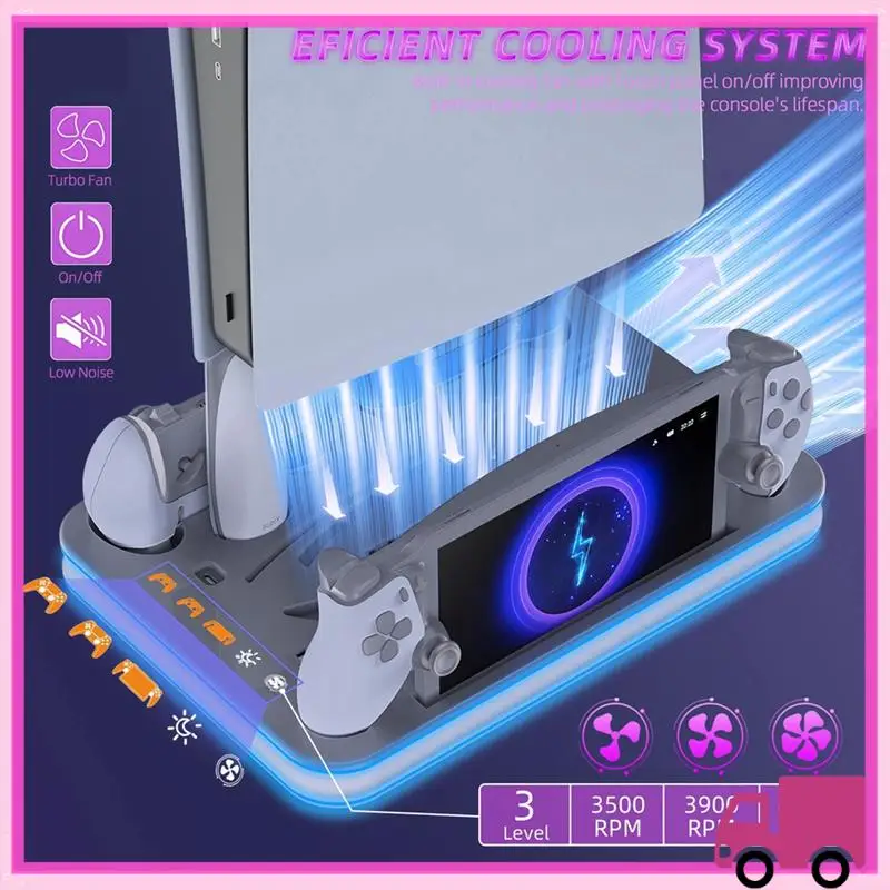 

Compact Controller Charging Dock With RGB Light Fan Cooling Base Charging Stand For PS5 Pro/Slim/PS5 Full Series Console Gray