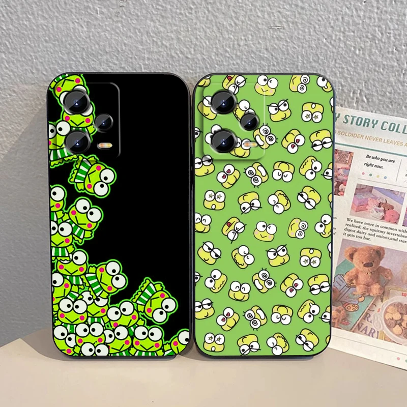 Sanrio Keroppi Hasunoue For Xiaomi Redmi Note 13 12R 12 12S Turbo 11 11T 11S 10 10S Pro Plus 5G Black Back Phone Case image 3