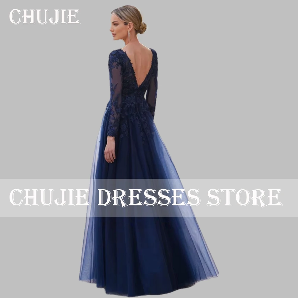 Tulle Lace Applique Mother of The Bride Dress Customized Formal Evening Dress Prom Party Gown Long Sleeve Wedding Guest Dresses