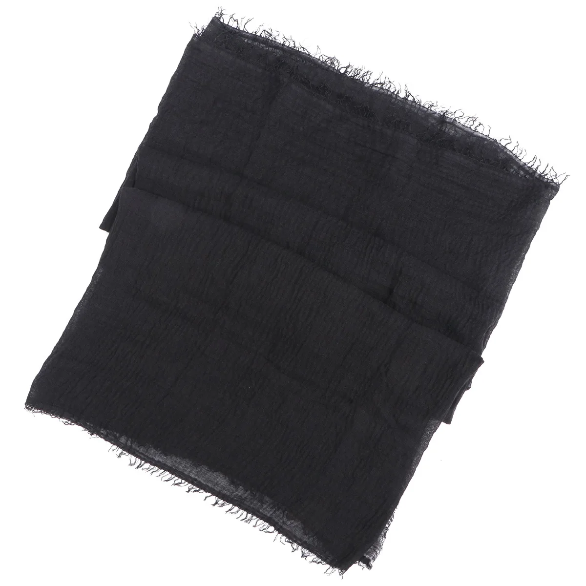 

1pc Pure Color Scarf Black Cotton Linen Crumpled Texture Simple Design Lightweight Neck Wrap For Women Single Color Scarf