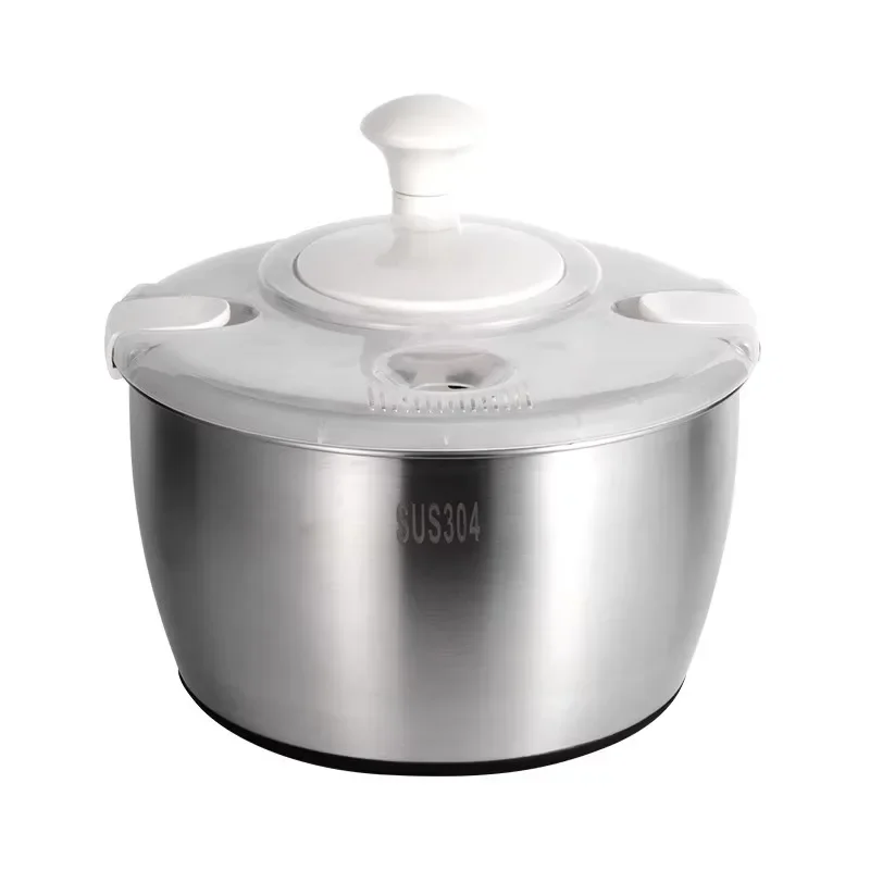 Stainless Steel Vegetable Tools Salad Rotator Manual Rotary Drain Basket Household Dryer Dehydration