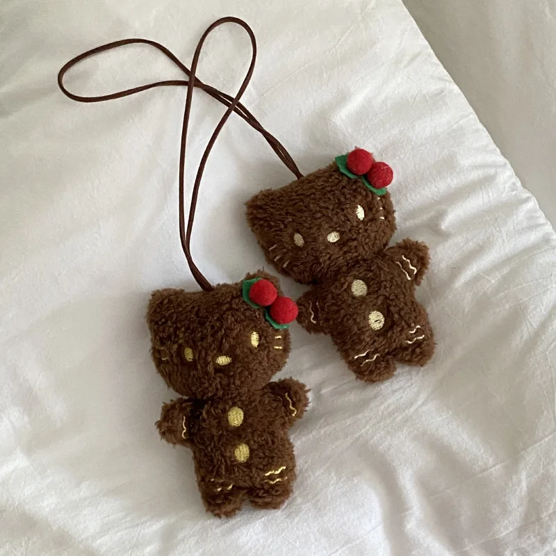 

Kawaii Sanrio Hello Kitty Cartoon Christmas Gingerbread Man Plush Toys Backpack Pendant Retro Black Skin Keychain Friends Gift