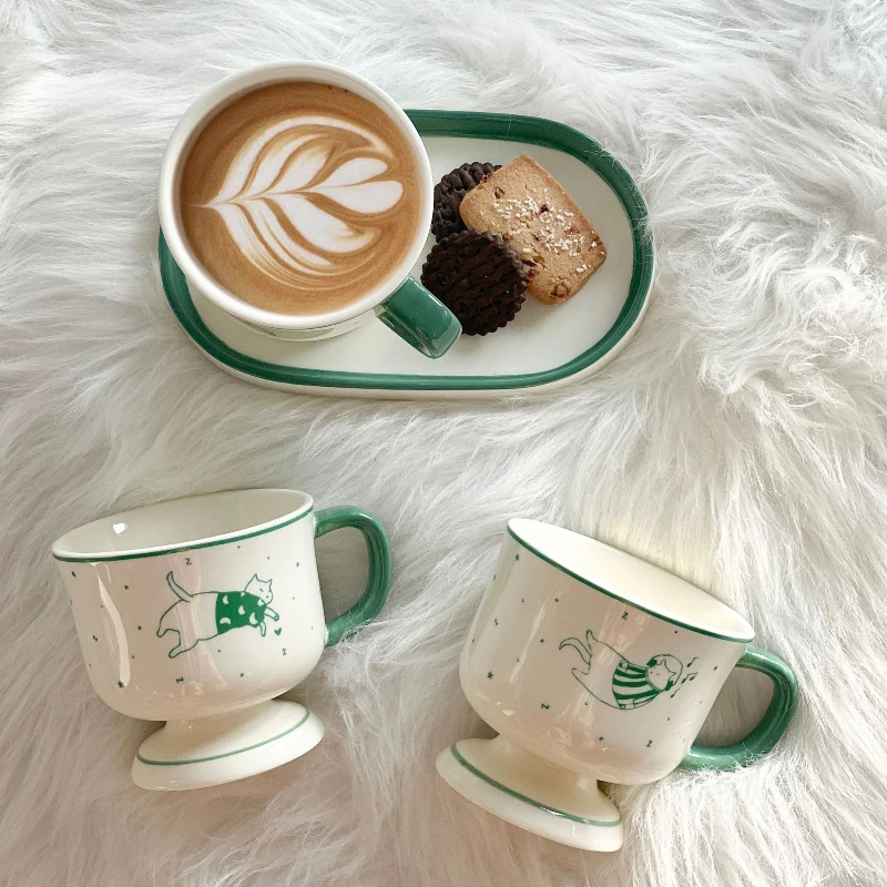 كوب طويل من السيراميك لطيف، مستوى مظهر عالي، أكواب قهوة حديثة وبسيطة للإفطار، ملحقات أدوات الشرب المنزلية #2