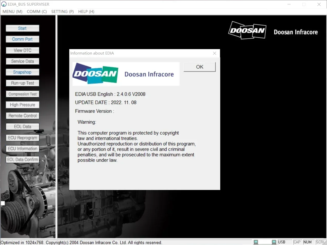 TruckEPC Doosan EDoctor Engine Diagnostic 2.4.0.7 (EDIA) 2023 Truck and Bus Software Package+keygen