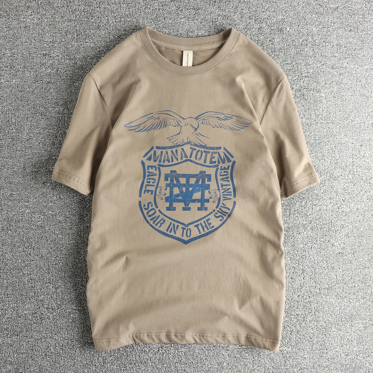 2025 Summer New American Retro Short Sleeve O-neck Letter Eagle Printed T-shirt Men's Fashion 100% Cotton Washed Casual Tops