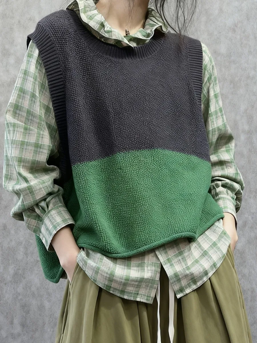 الكورية Sle عارضة اللون بلو فضفاضة تناسب القطن محبوك سترة سترة المرأة Faion ملابس خارجية مريحة للتنفس #4