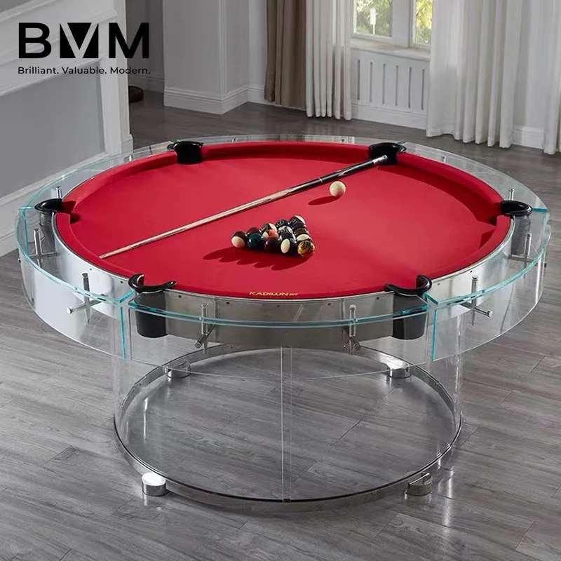 Tempered Glass Billiard Table, Round Transparent High-End Home Commercial Club 8-Ball Standard Adult Pool Table