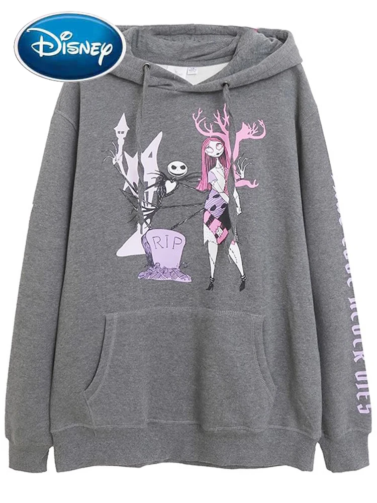 

Disney Sweatshirt The Nightmare Before Christmas Cartoon Print Women Skellington Sally Hooded Long Sleeve Fleece Jumper Tops