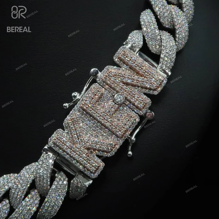 Hop Hip Style Vvs Moissanite Cuban Link Necklace Custom Iced Out White Gold 925 Sterling Silver Cuban Chain Fine Men Jewelry..